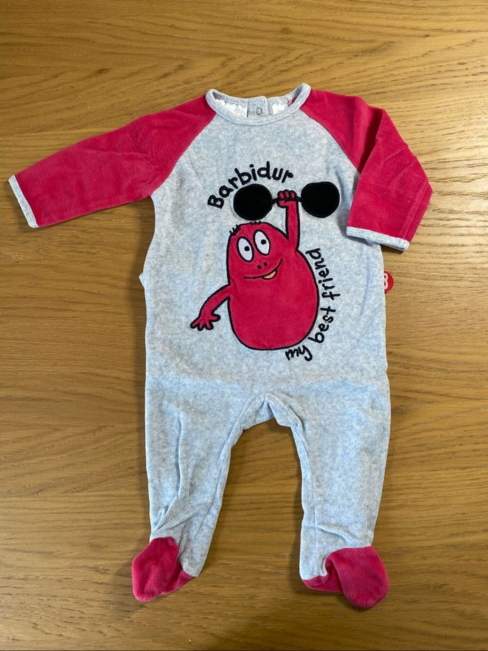 Barbapapa Pyjama Grenouillère gris et rose Taille 9 mois - photo numéro 2
