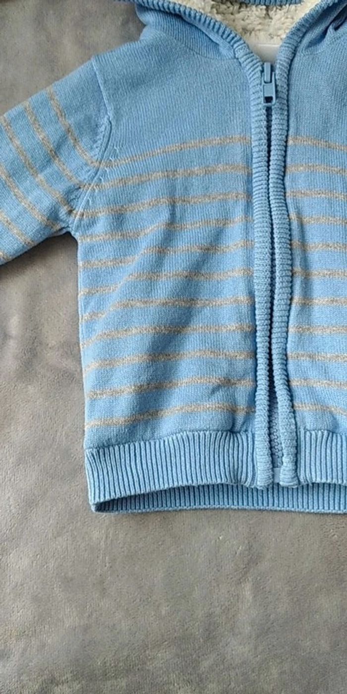 Gilet zippé bleu rayé gris fourré chaud Garçon 3 mois chien Londres Mes petits cailloux - photo numéro 4
