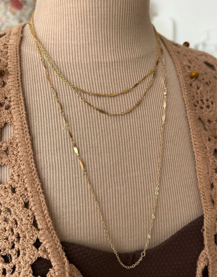 Collier sautoir a plusieurs rangs en laiton couleur or - photo numéro 2