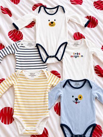 Lot de 5 bodies coton Bout’chou BIO – 12 mois