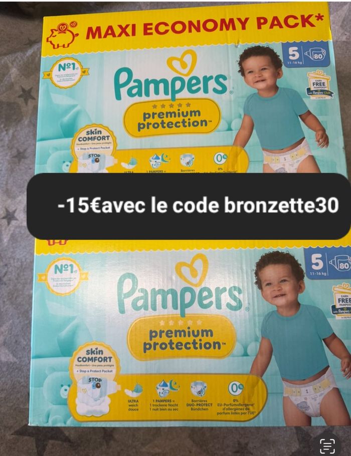 Deux cartons couche Pampers taille 5 preuim