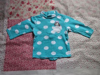 T-Shirt manches longues vert à pois blanc 9 mois