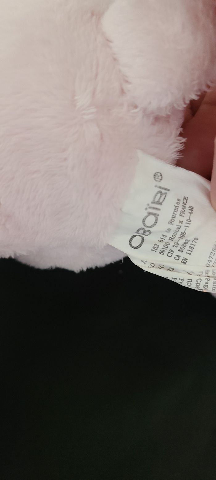 Peluche doudou ours OBAIBI OKAIDI rose visage brodé 17 cm assis - photo numéro 5