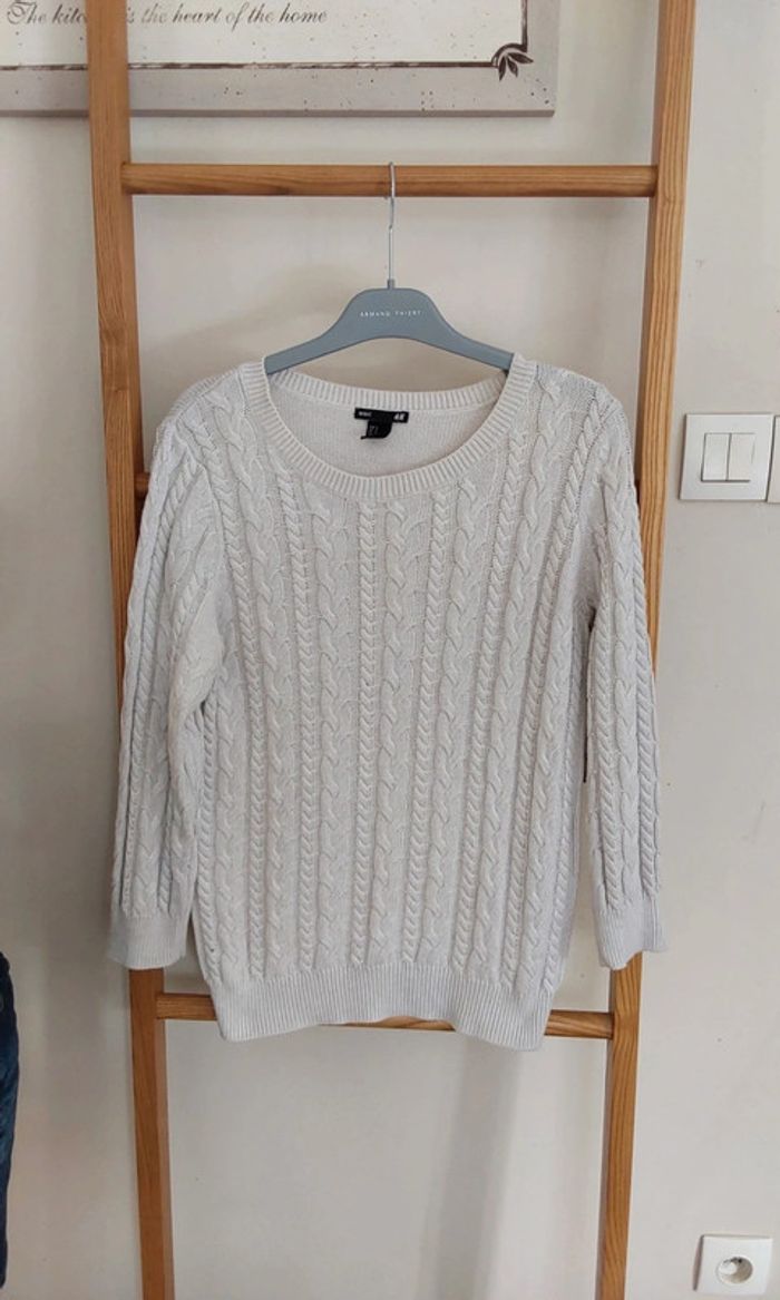 Pull blanc cassé torsadées mailles irlandaises T 36 - photo numéro 3