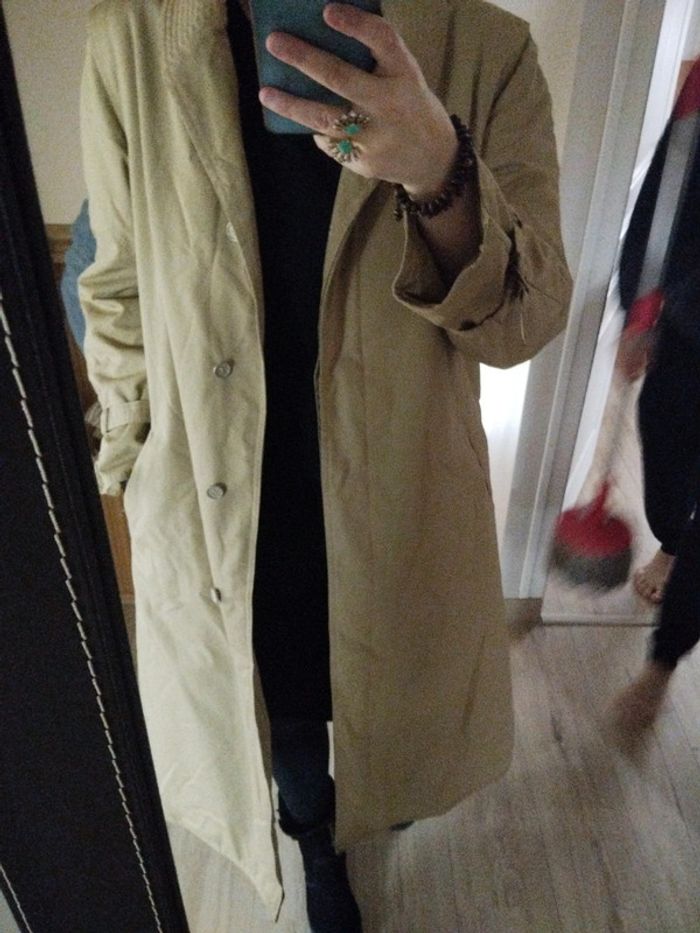 Trench long beige Camel vintage taille 40 coton - photo numéro 3