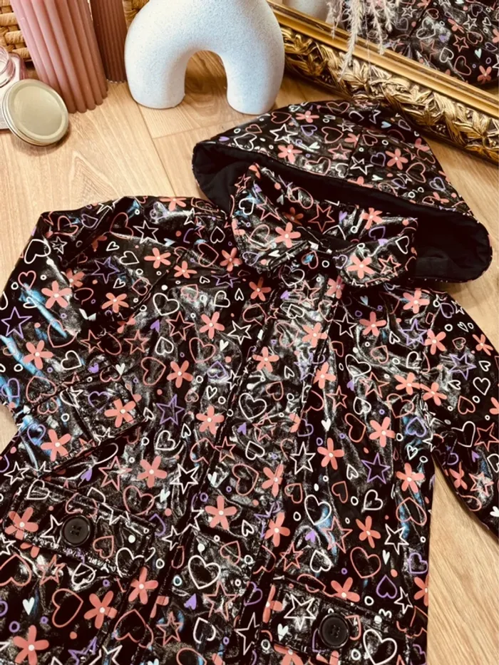 Taille 3 ans imperméable fille Tissaia noir rose orange * motifs * 💕 - photo numéro 3