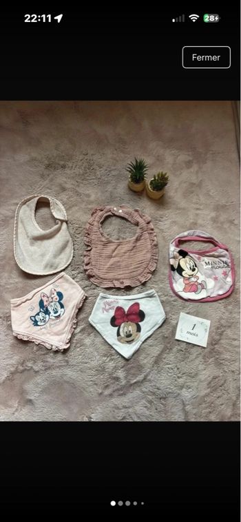 Lot 5 bavoirs bébé Minnie 💕 rose 0 mois – mignons & pratiques (petit défaut)