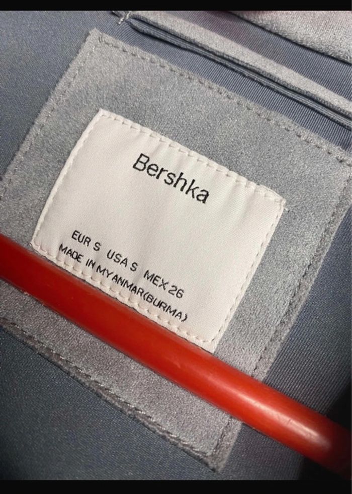 Manteau long tout doux effet velours bleu gris Bershka Taille S / 36 - photo numéro 2