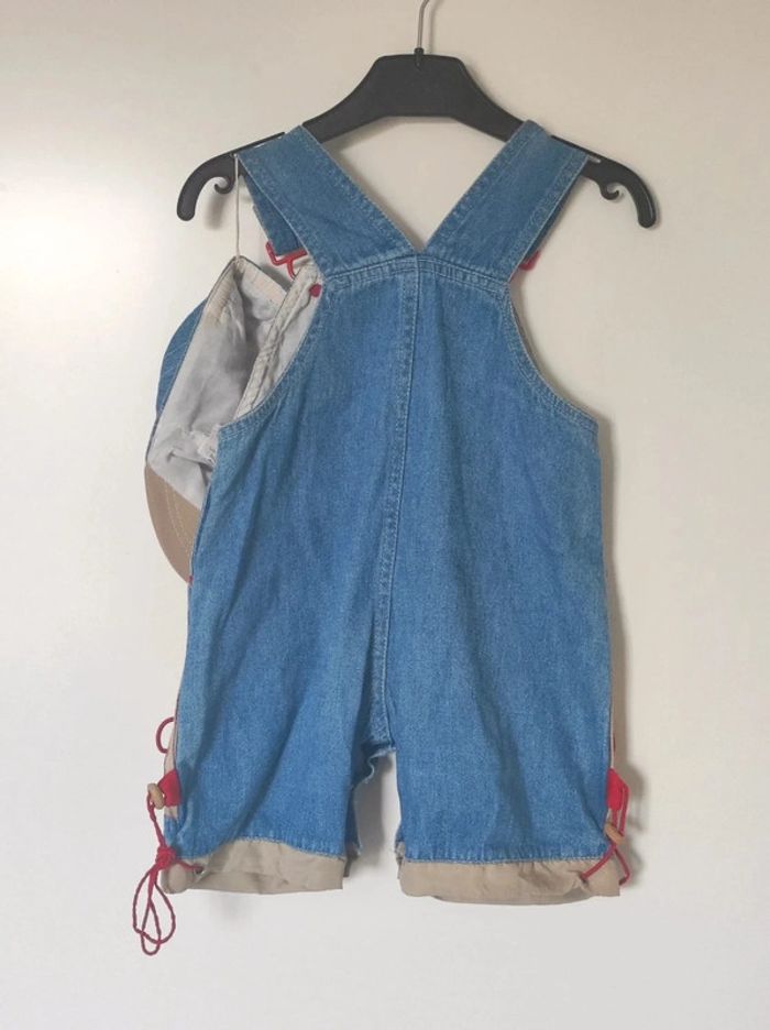 Ensemble salopette short jean bleu beige rouge + casquette pompier / Tom & Kiddy - 12 mois - photo numéro 7