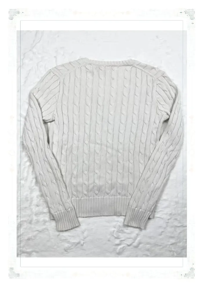 Ralph Lauren pull torsadé blanc femme taille M coton col V - photo numéro 3