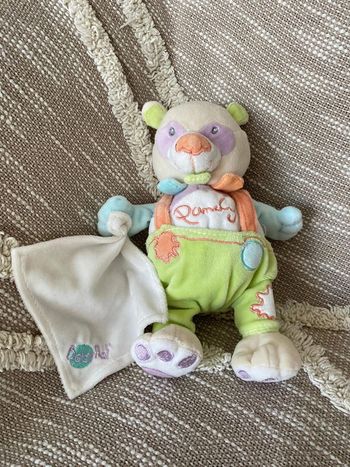 Peluche doudou mouchoir 23cm Baby Nat raton laveur castor ours vert violet très bon état
