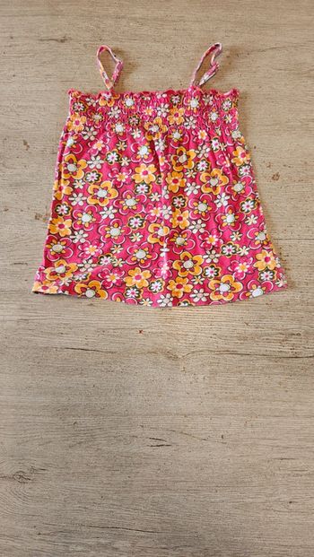 Blouse vintage colorée à bretelles, ton rose/orange, Flowery Summer, 5 ans, peu mise