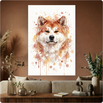 Affiche murale "Chien Akita Inu" aquarelle artistique poster déco chien A3 Sans cadre
