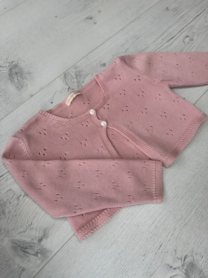 Gilet court ML rose tricoté en 100% coton - Taille 3 Ans - photo numéro 3
