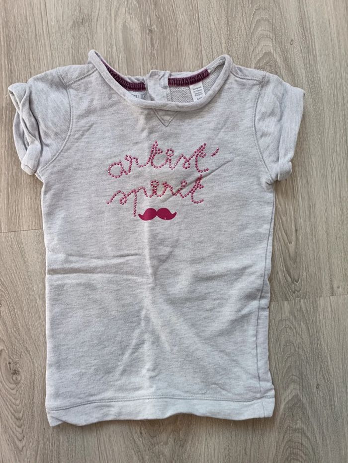Lot 2 pulls sweat manches courtes fille 4 ans Okaïdi rose gris moustache - photo numéro 2