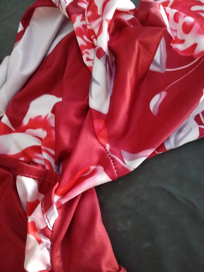 Robe très longue viscose motif roses bordeaux femme L - photo numéro 16
