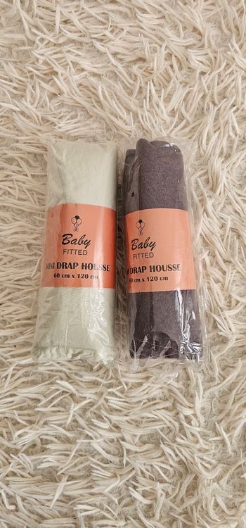 Lot de 2 draps housses 60×120 cm 100% coton Neufs
