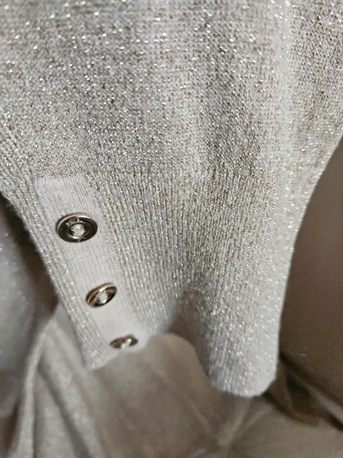 Pull fin beige marron clair pailleté BRÉAL Taille L /XL - photo numéro 3