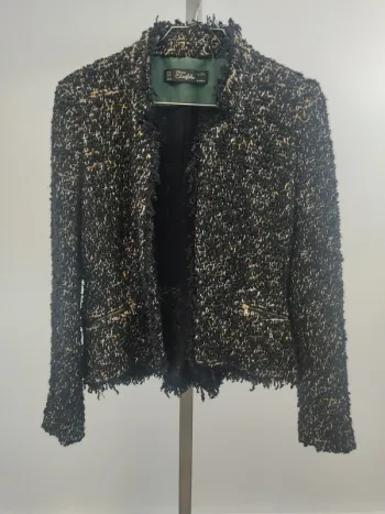 Veste en tweed noir et jaune - Zara Trafaluc - taille M, poches à fermeture éclaire A456