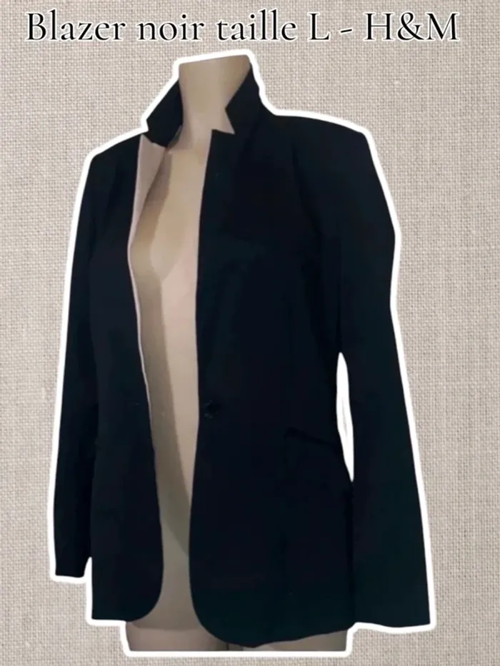 🤩 Magnifique Blazer noir taille L - 3 poches extérieurs + 1 intérieur Rembourrée aux épaules - H&M 🤩 - photo numéro 3