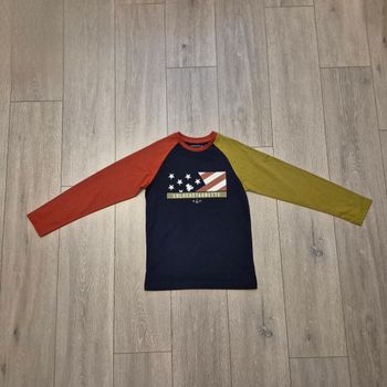 Maillot manche longue bleu marine vert et rouille.Neuf. Garçon 10 ans. Marque Lulu castagnette