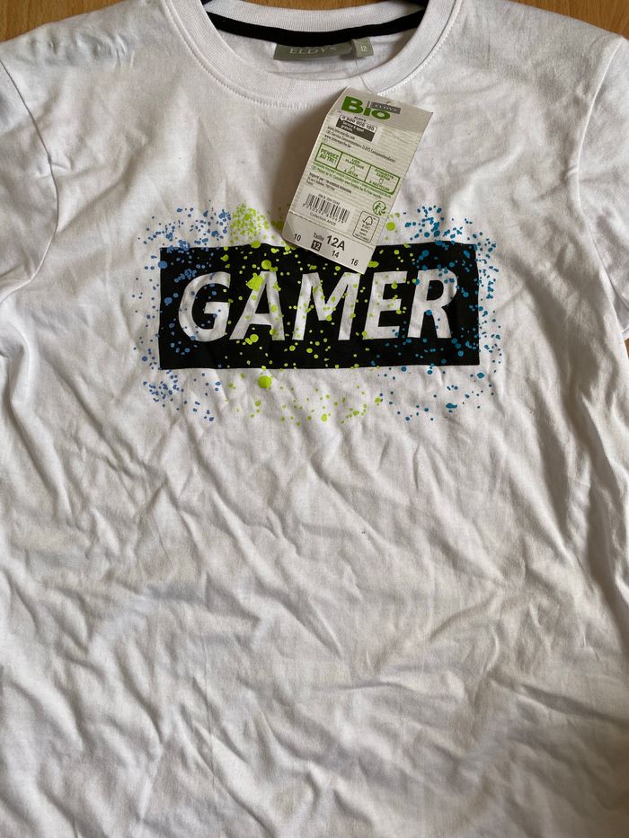 Beau T-shirt blanc MC T. 12 ans/152 cm garçon neuf avec étiquette - photo numéro 3