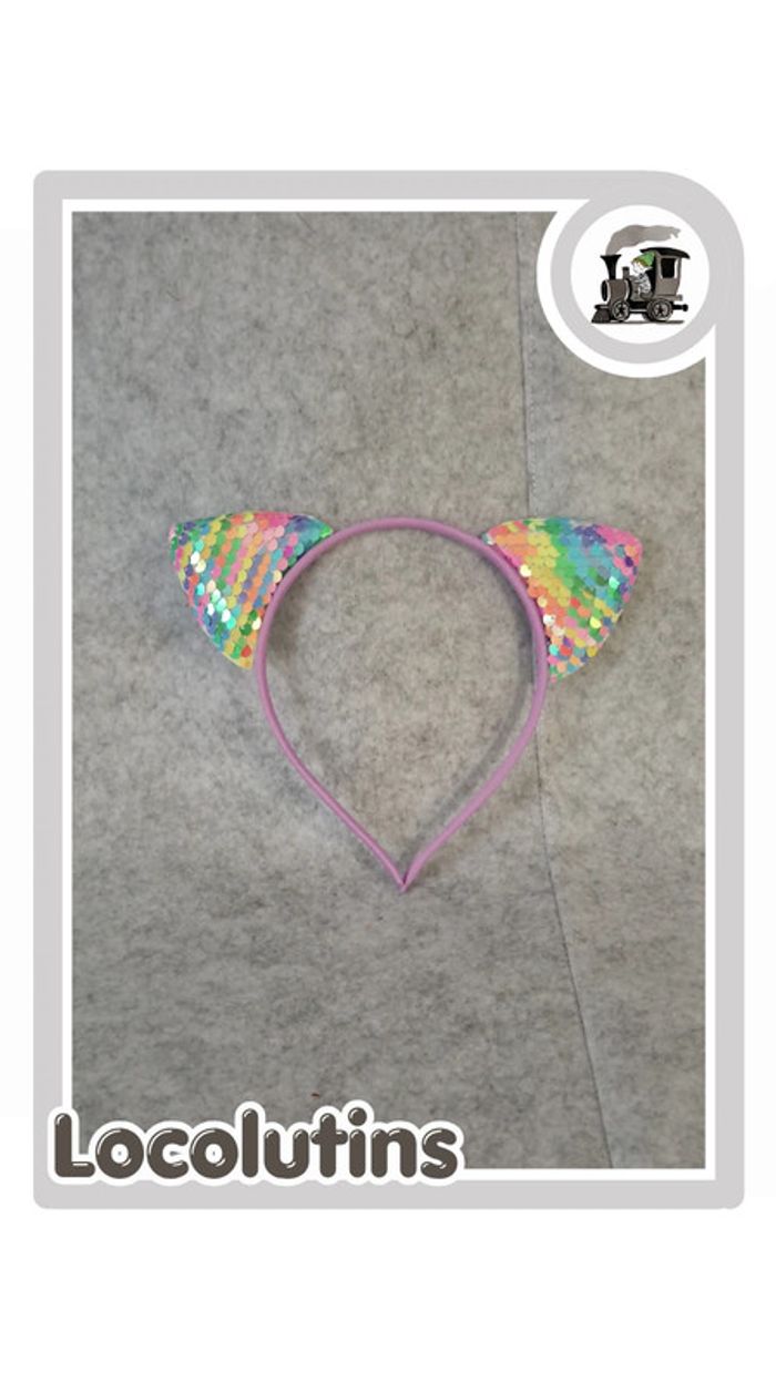 🚂 Serre-tête chat à sequins arc en ciel