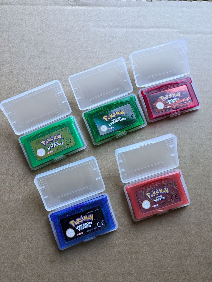 Lot de 5 jeux CARTMOD/repro - pokemon GBA -  émeraude, saphir,vert feuille etc..