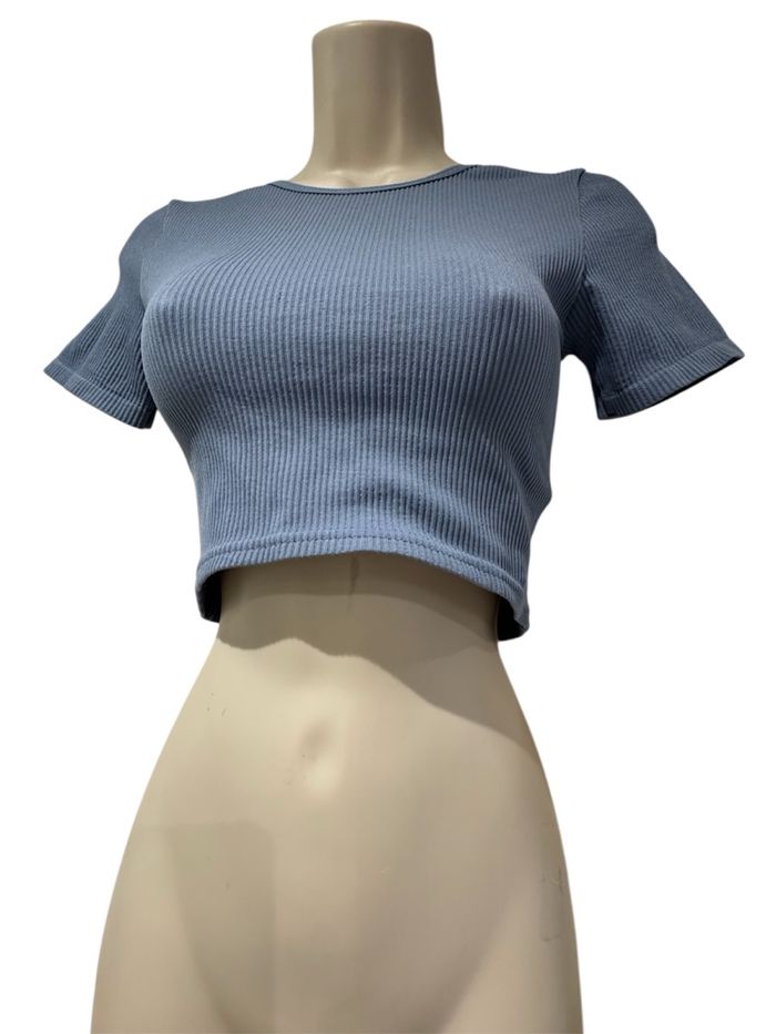 T-shirt taille S/36 CROP top gris bleu tally