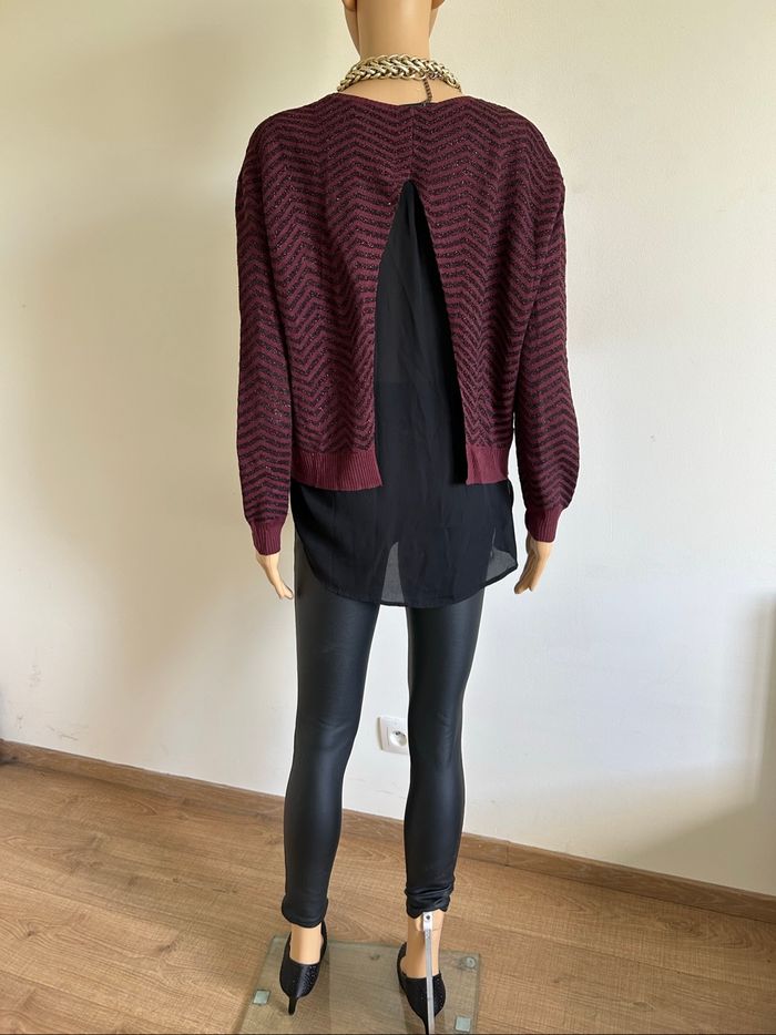 Pull bordeaux et noir pailleté Le Temps des Cerises taille M jamais porté - photo numéro 6