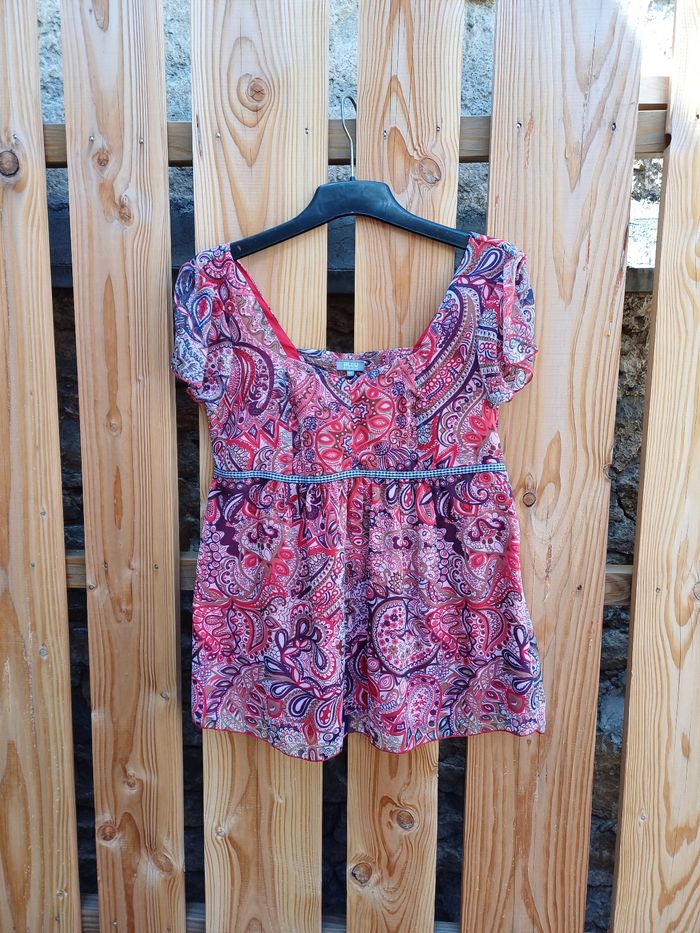 Jolie tunique à manches courtes rouge imprimée Bleu Bonheur taille 42 - photo numéro 5