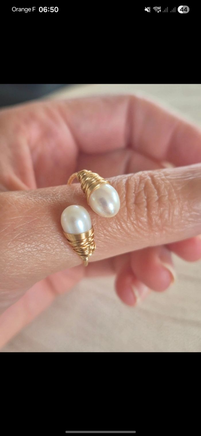 Bague perle de culture doré | Idée cadeau - photo numéro 4