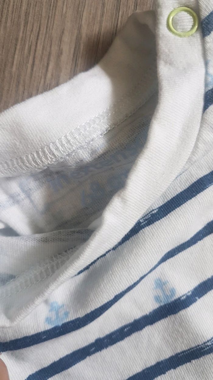 Tee-shirt marin 6 mois rayé ancres manches courtes in extenso - photo numéro 2