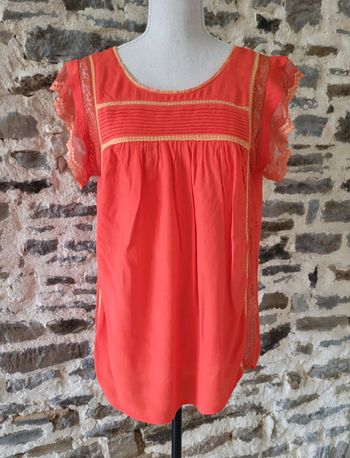Blouse manches courtes corail et dentelle An'ge Taille 2 ou 38