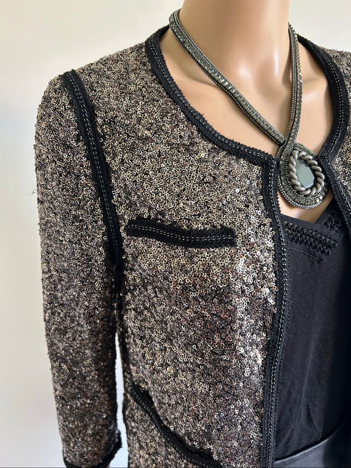 Veste dorée et noire en sequins An’ge taille 1 jamais portée - photo numéro 4