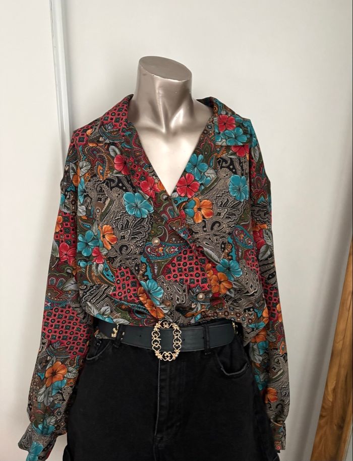 Veste / chemisier vintage fleuri – Taille 52 – Fabriqué en France – Motif bohème – Années 90 - photo numéro 2