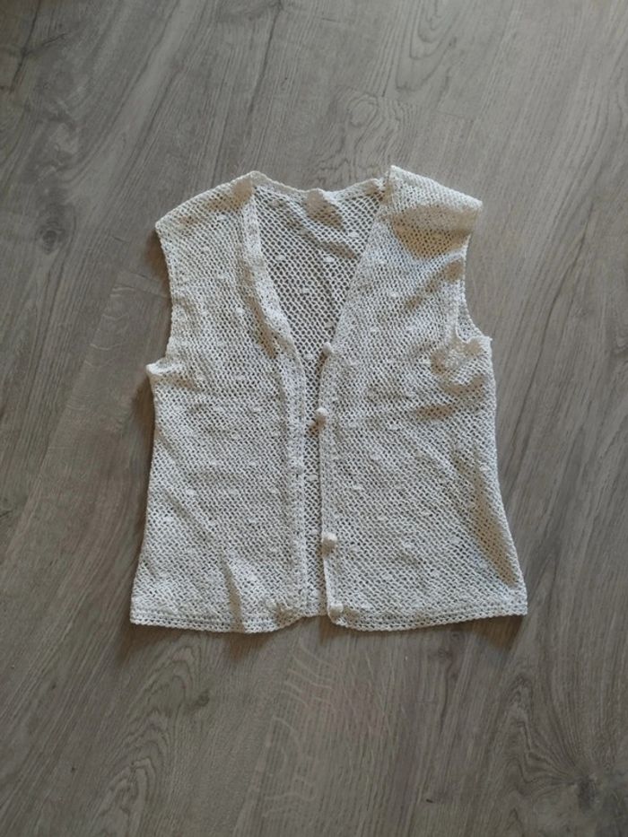 Gilet vintage blanc crochet Taille S