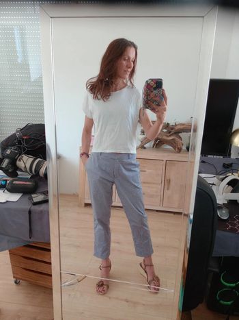 Pantalon femme 42 vichy bleu c83