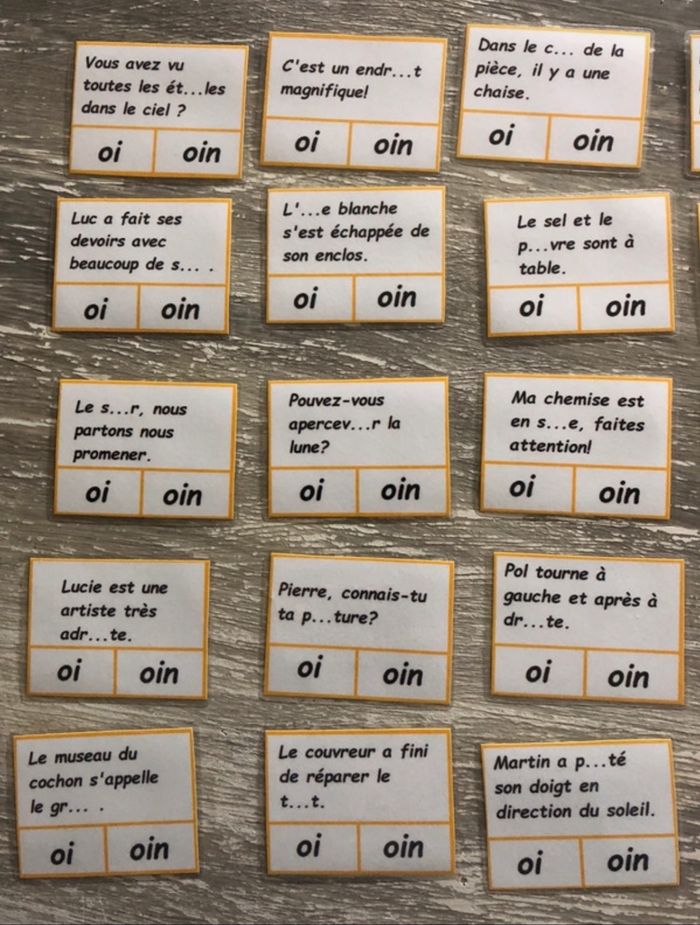Jeu cartes à pinces sur le son -oi -oin - photo numéro 2