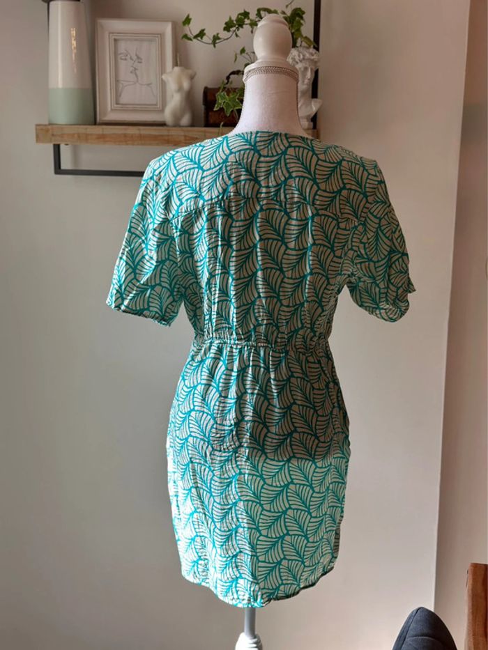 Robe d’été cache-cœur imprimé turquoise et blanc taille M - photo numéro 5