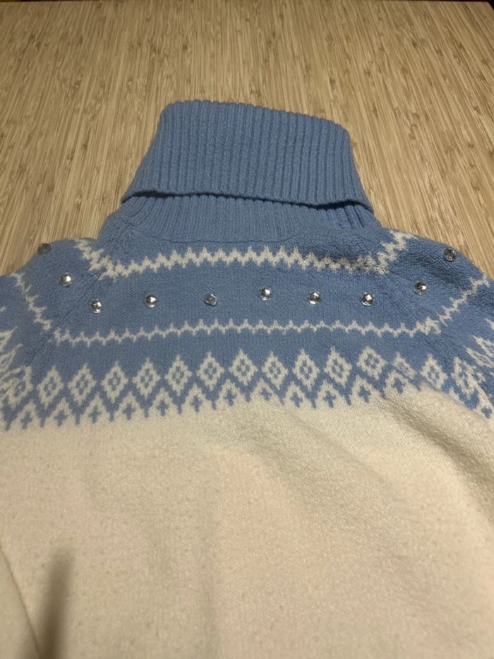 Pull moche col roulé vintage et kitsch 40 bleu et blanc - photo numéro 3