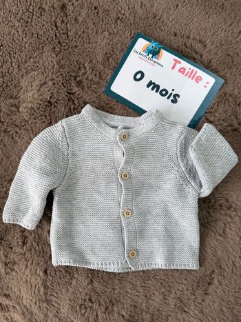 Gilet maille gris - taille 0 mois 