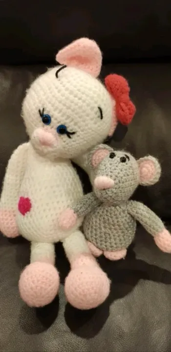 Peluche fait main chat souris