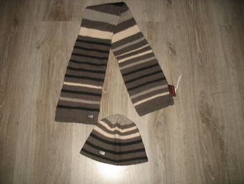  LOT DE 2 PCS : ÉCHARPE + BONNET GRIS RAYE GARÇON "CATIMINI" - TAILLE 03 - n°03