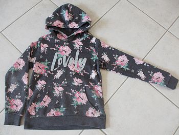Sweat à capuche gris foncé avec motifs fleurs fille Magic - 10 ans