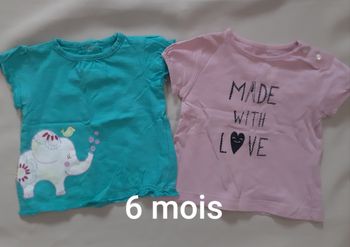 2 tee-shirts manches courtes fille vert et rose - Gémo - 6 mois
