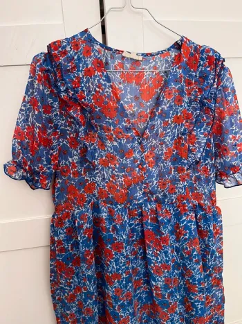 Robe à fleur été rouge et bleu