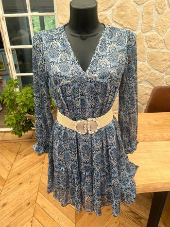 Robe Flamant rose femme S M 36 38 bleu voilage légère et fluide