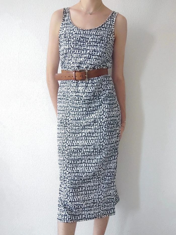 Robe longue fendue abstrait blanc noir - 38/M à 40/L - photo numéro 5