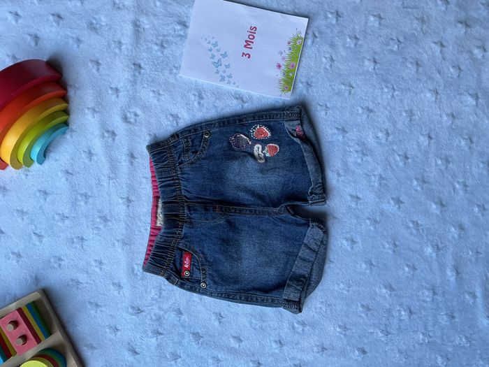 short en jean bleu taille élastique lee cooper 3 mois motifs fruits - photo numéro 2